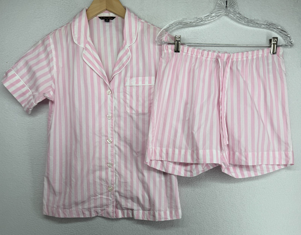 BROOKS BROTHERS Pajama Set XS Striped Short Sleeve Top & Pants Cotton Pink